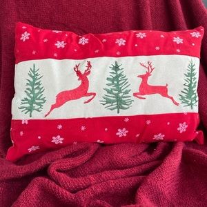 Pillow - Jumping Reindeer through the Christmas Trees with Snowflakes